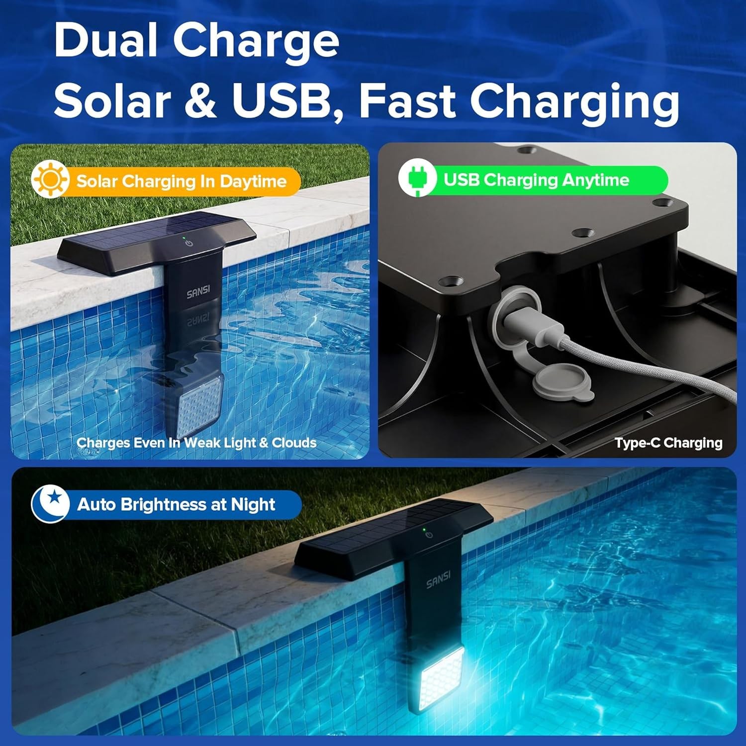 SANSI Pool Lights LED Submersible RGB Lamp IP68 Inground/Above Ground Remote
