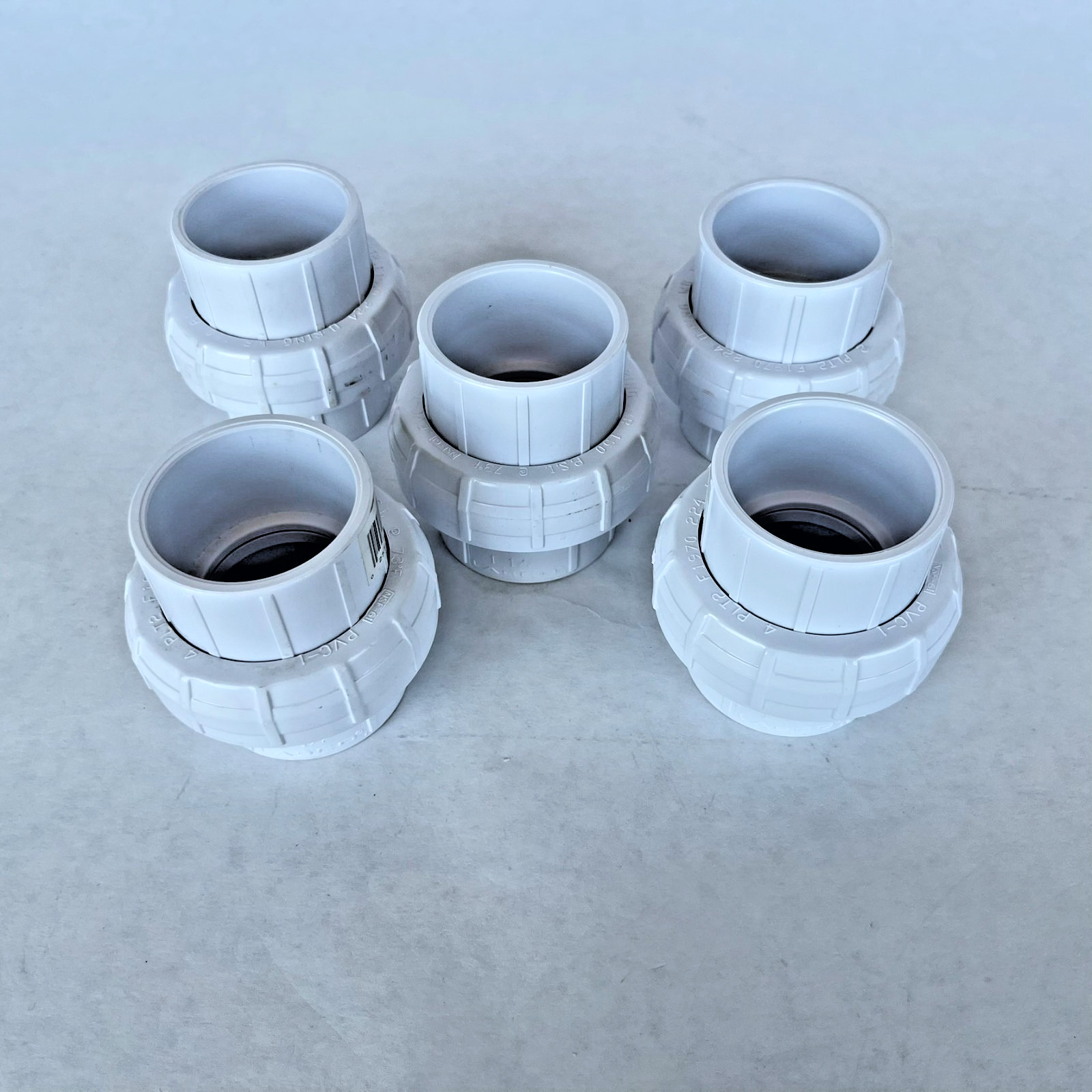 Genuine Lasco 457-015, SET of 5, Sch 40 PVC, 1.5″ Slip x Slip Unions, NEW
