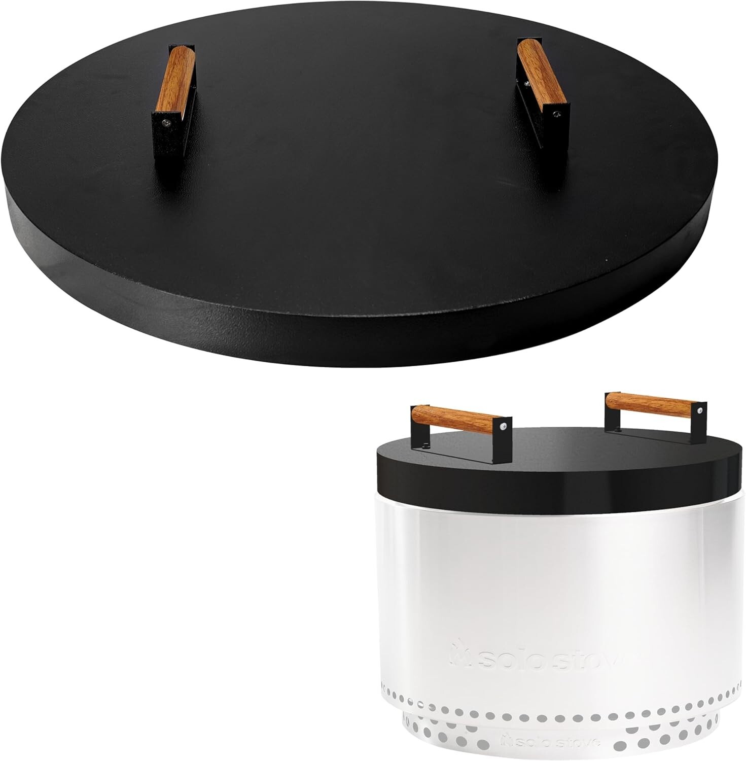 Firepit Snuffer Lid – For Solo Stove Yukon 2.0 & 1.0 – With 2 Wooden Handles