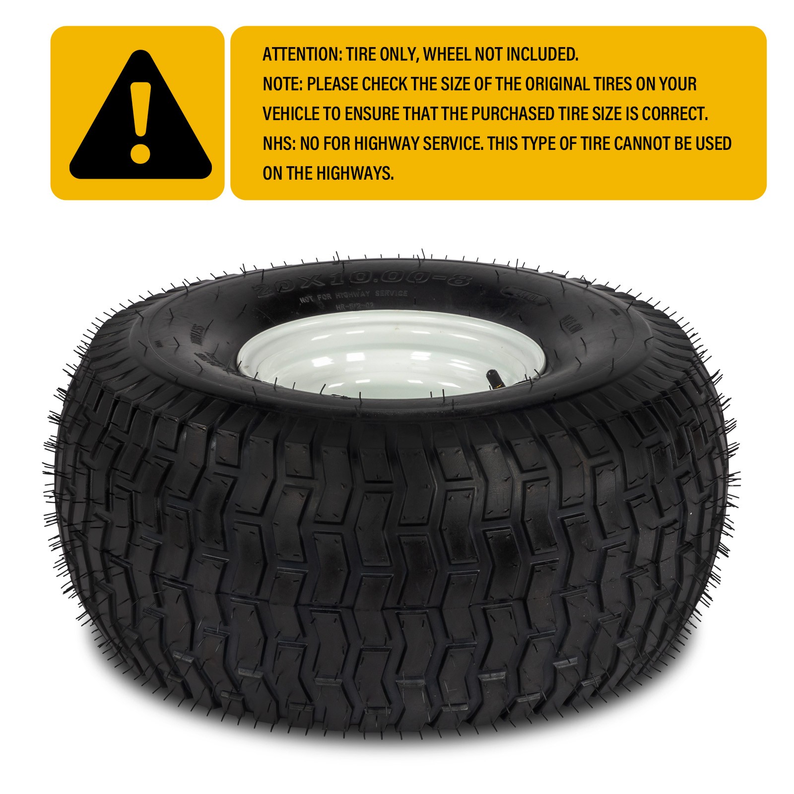 Two 20×10.00-8 20×10-8 Lawn Mower Tires On Rims Load Range B 4 Lug White Wheel