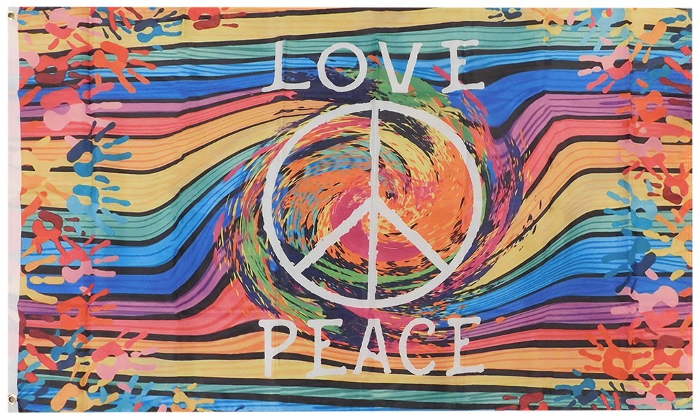 3×5 Peace Love Colorful Hand Prints 100D 3’x5′ Woven Poly Nylon Flag Banner