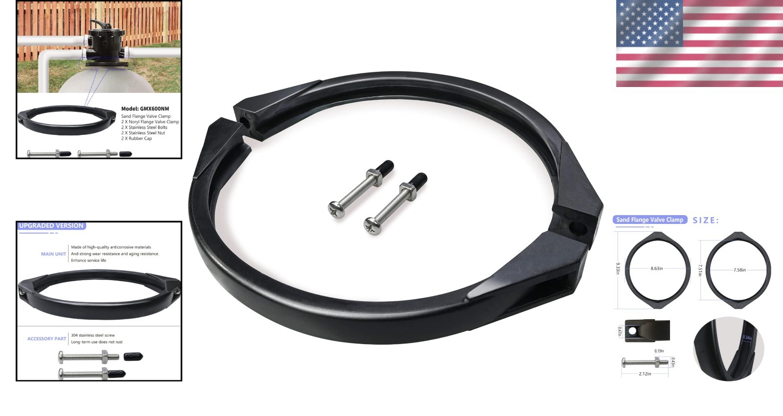 Easy Install 8 to 8.5 Inch Hayward Flange Valve Clamp – Perfect for Sand Filters