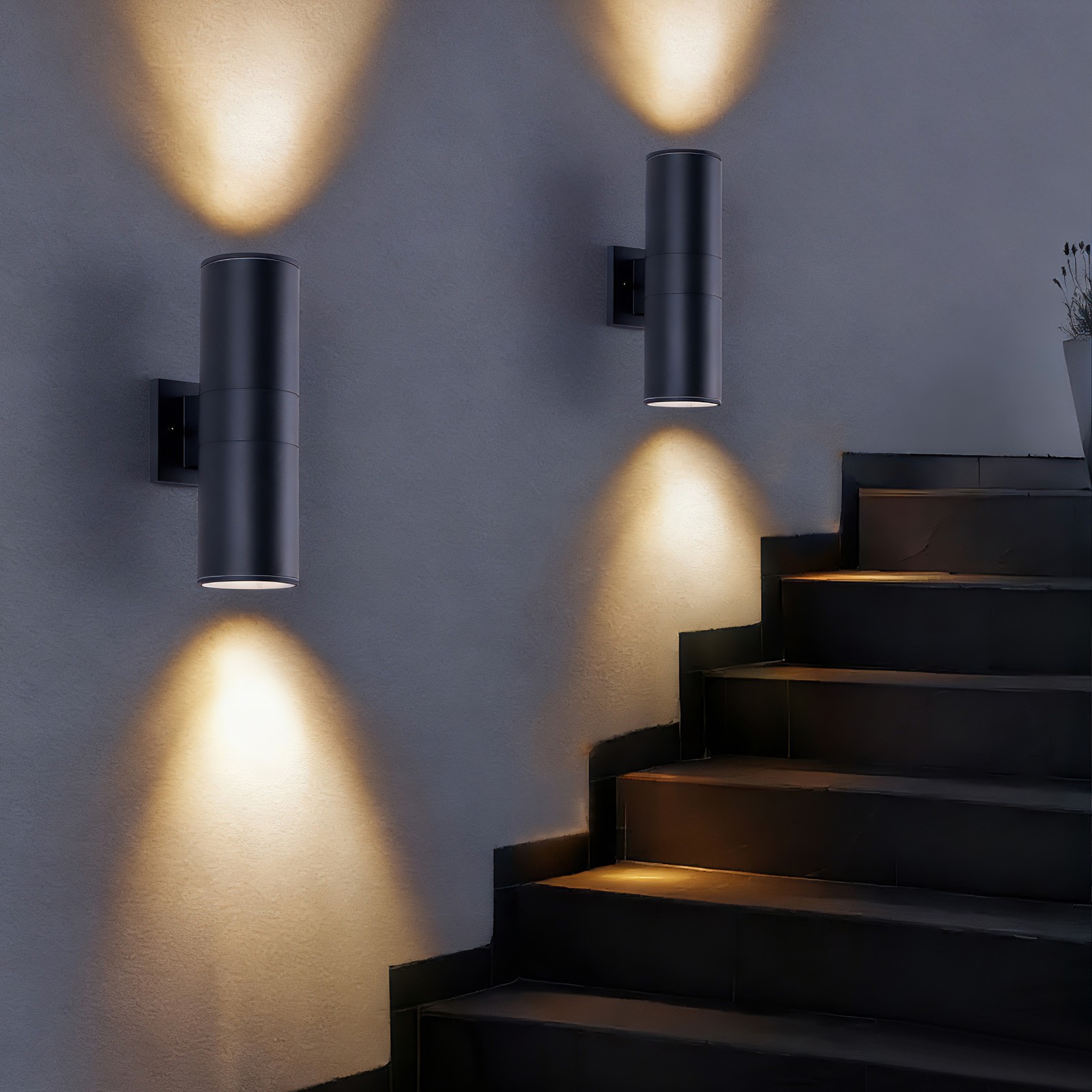 2 Pack 18″ Outdoor Wall Sconce IP65 Waterproof Up Down Light Black Exterior Lamp
