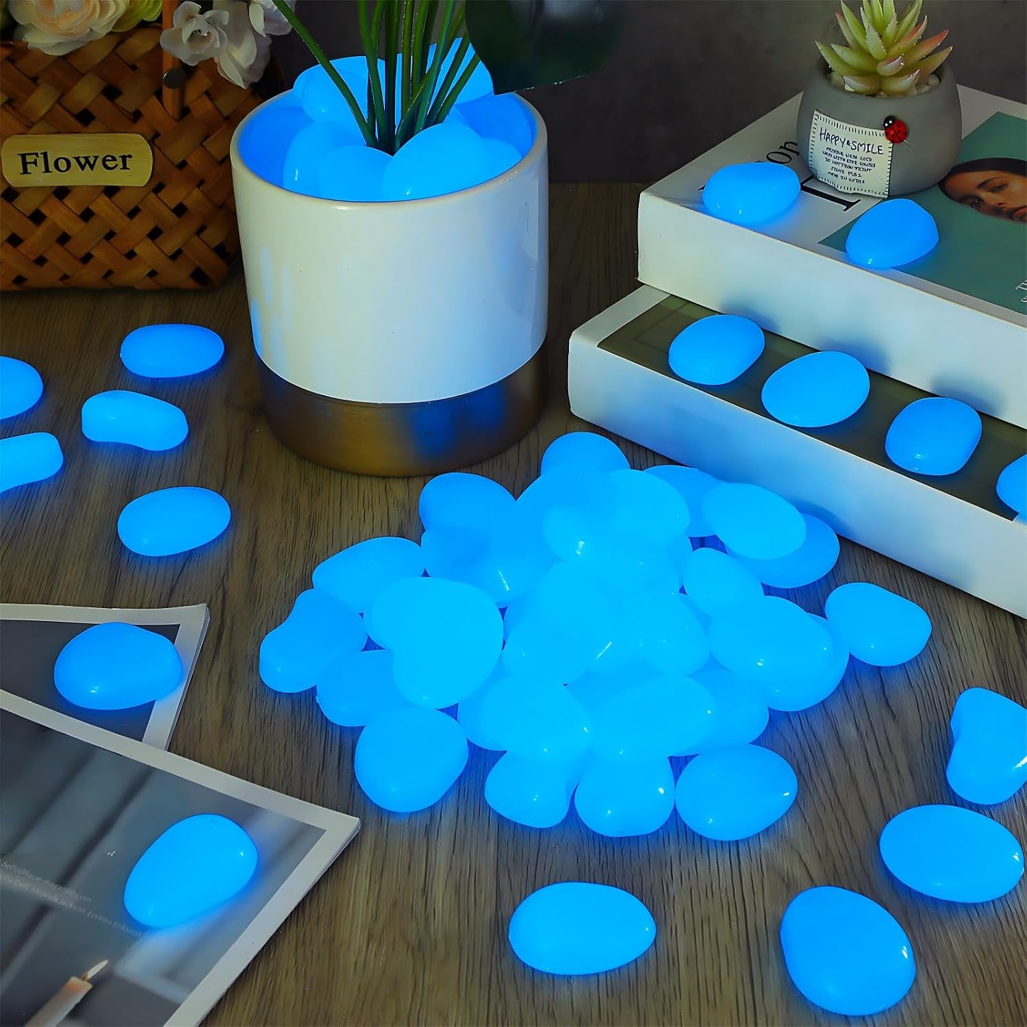 1.8 Inch 100 Pcs Large Glow in The Dark Rocks Garden Stones Night Guide Pebbles