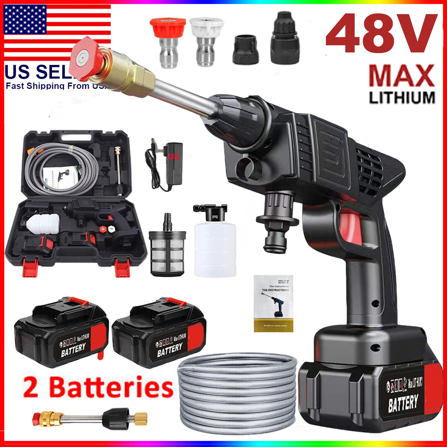 Portable Cordless Electric High Pressure Washer Spray Gun Car Wash Tool Boxset