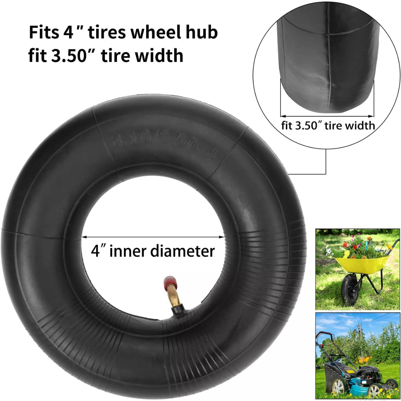 4.10-4 11X4.00-4 Inner Tube TR87 Valve Stem 4.10/3.50-4 for 10″ Lawn Mower Tire