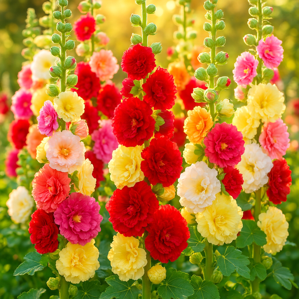 100 GIANT HOLLYHOCK HUMMINGBIRD MIX AUTUMN PLANTING FLOWERS BORDERS BEES SEEDS