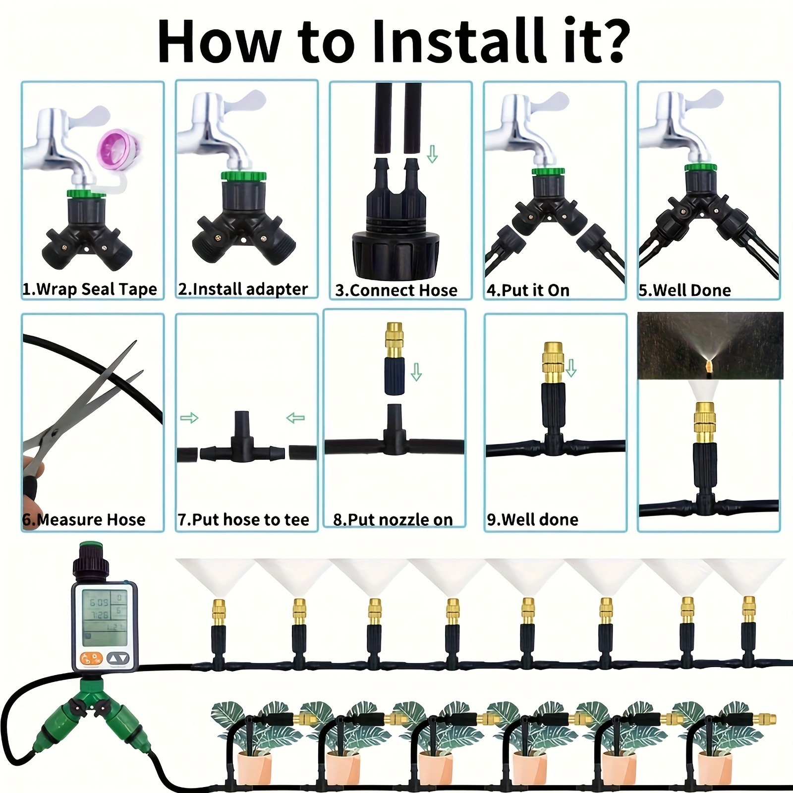 Outdoor Misting Cooling System Kit – Adjustable Brass Nozzles for Garden & Patio