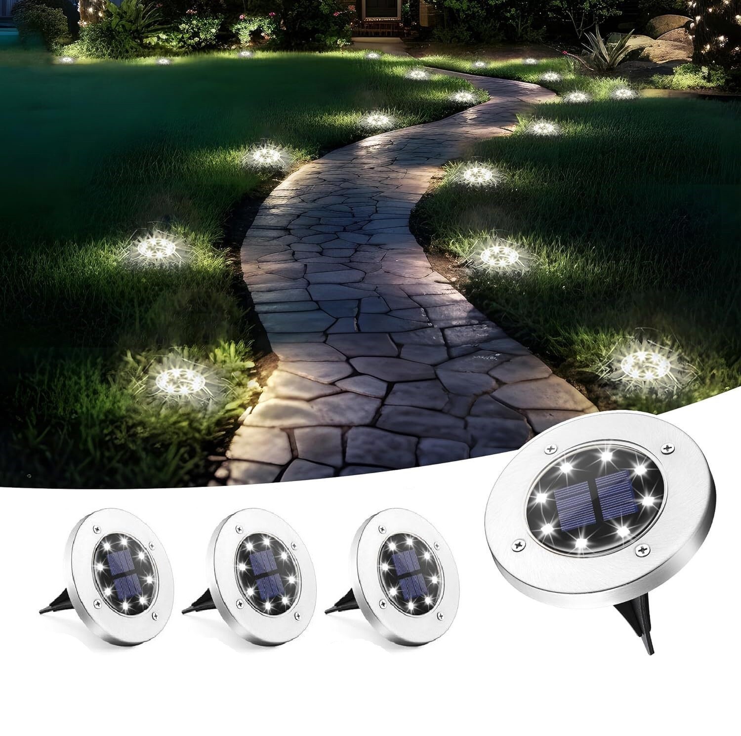 4Pack Solar In Ground Lights Outdoor Buried Lamp Disk LED Lawn Pathway Garden US