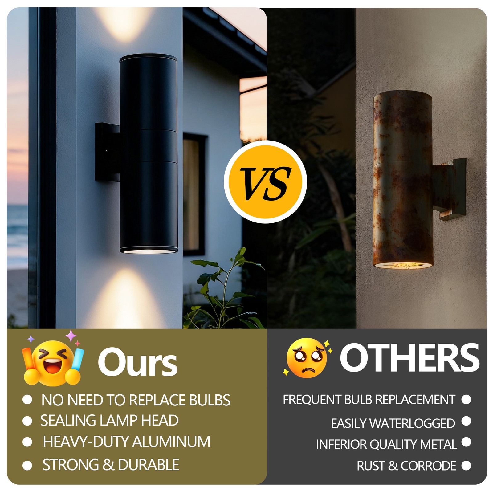 2 Pack 18″ Outdoor Wall Sconce IP65 Waterproof Up Down Light Black Exterior Lamp