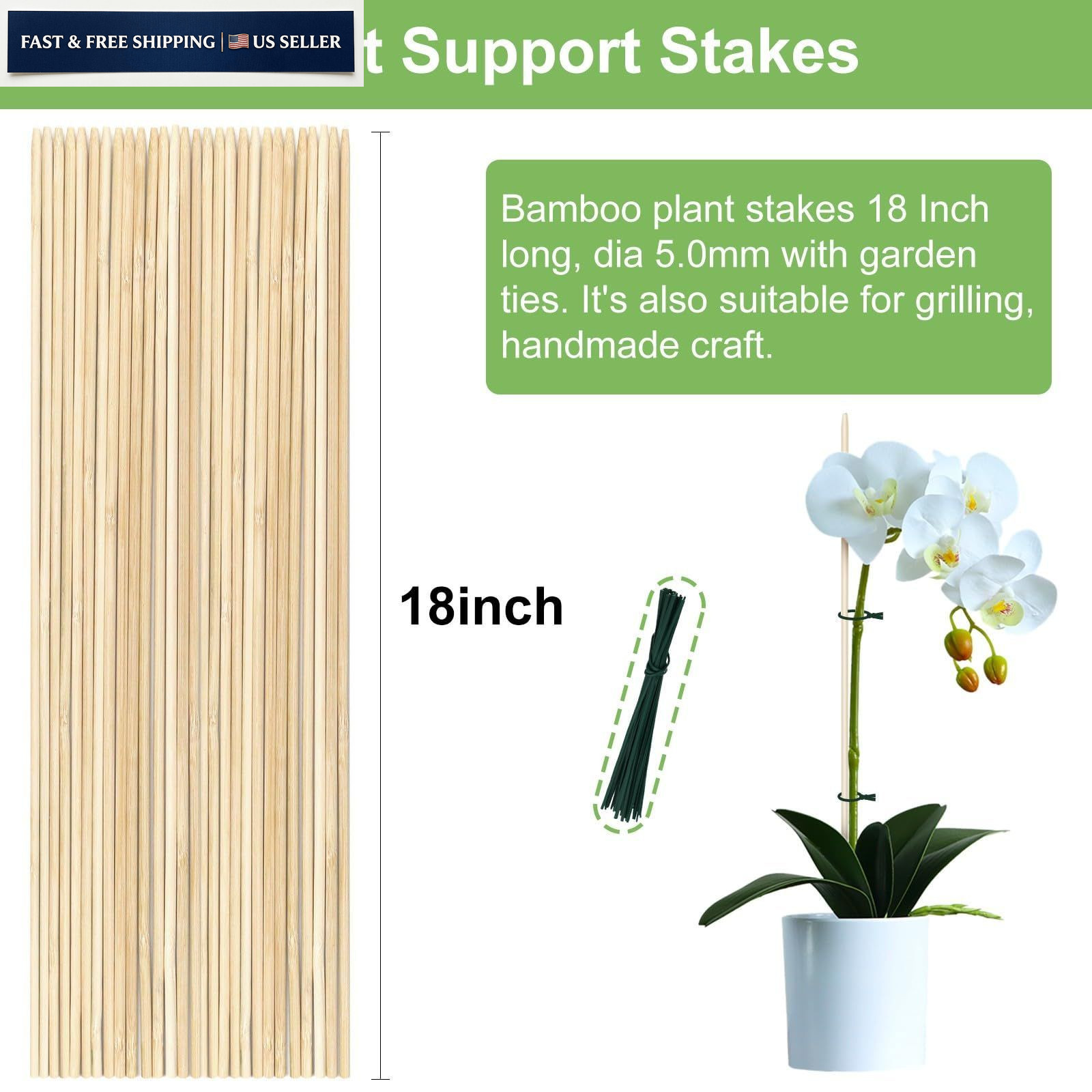 46 PCS Bamboo Plant Stakes 18 Inch, Wood Support for 18 Inch