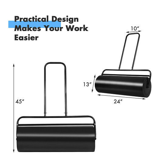 24 x 13 Inch Tow Lawn Roller Water Filled Metal Push Roller-Black – Color: Black