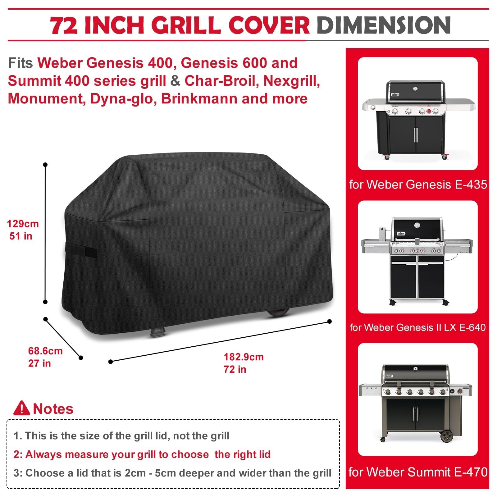 72 Inch BBQ Gas Grill Cover Barbecue Waterproof Outdoor Heavy Duty UV Protection