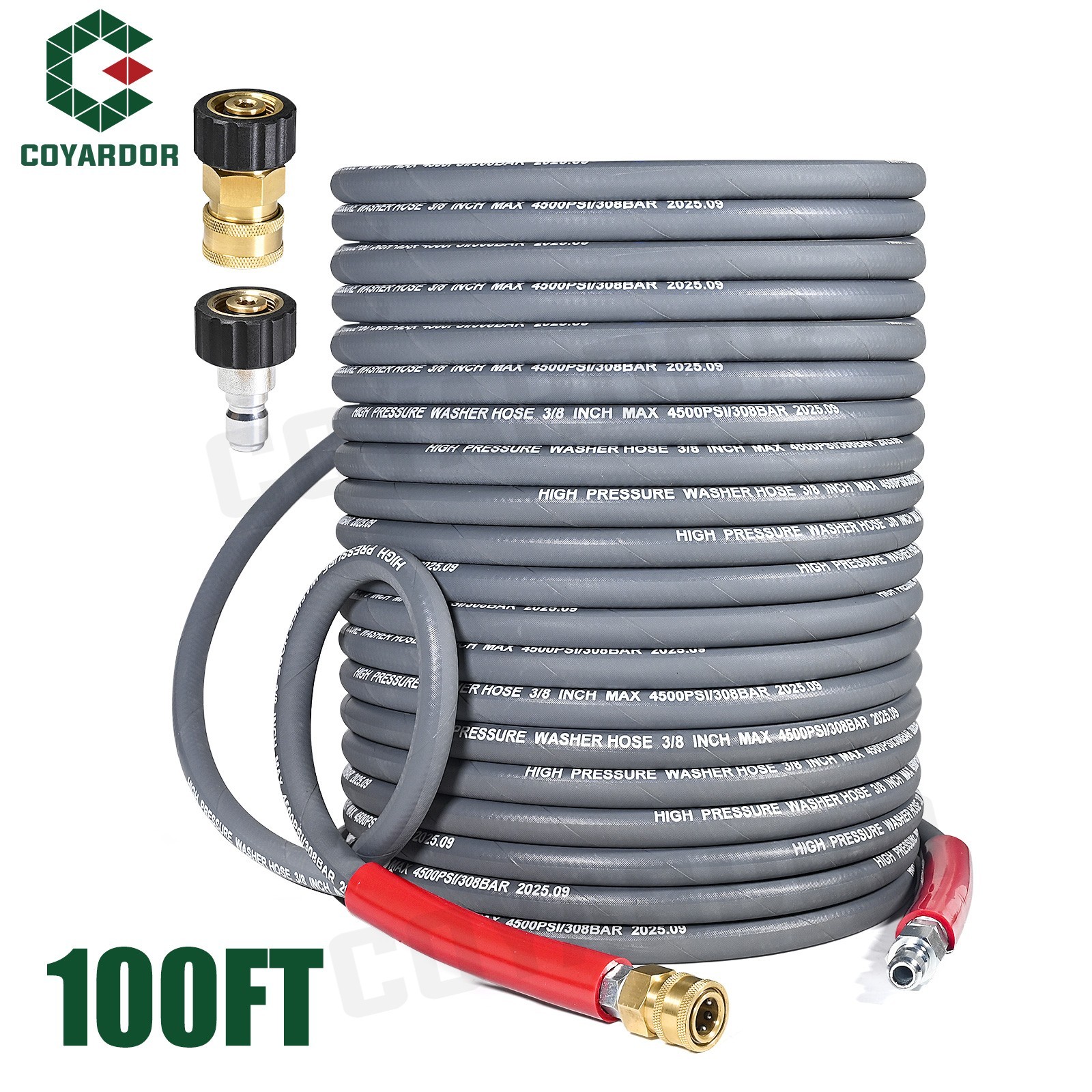 COYARDOR 4500 psi 3/8″ Rubber Pressure Washer Hose for Hot Water Non Marking