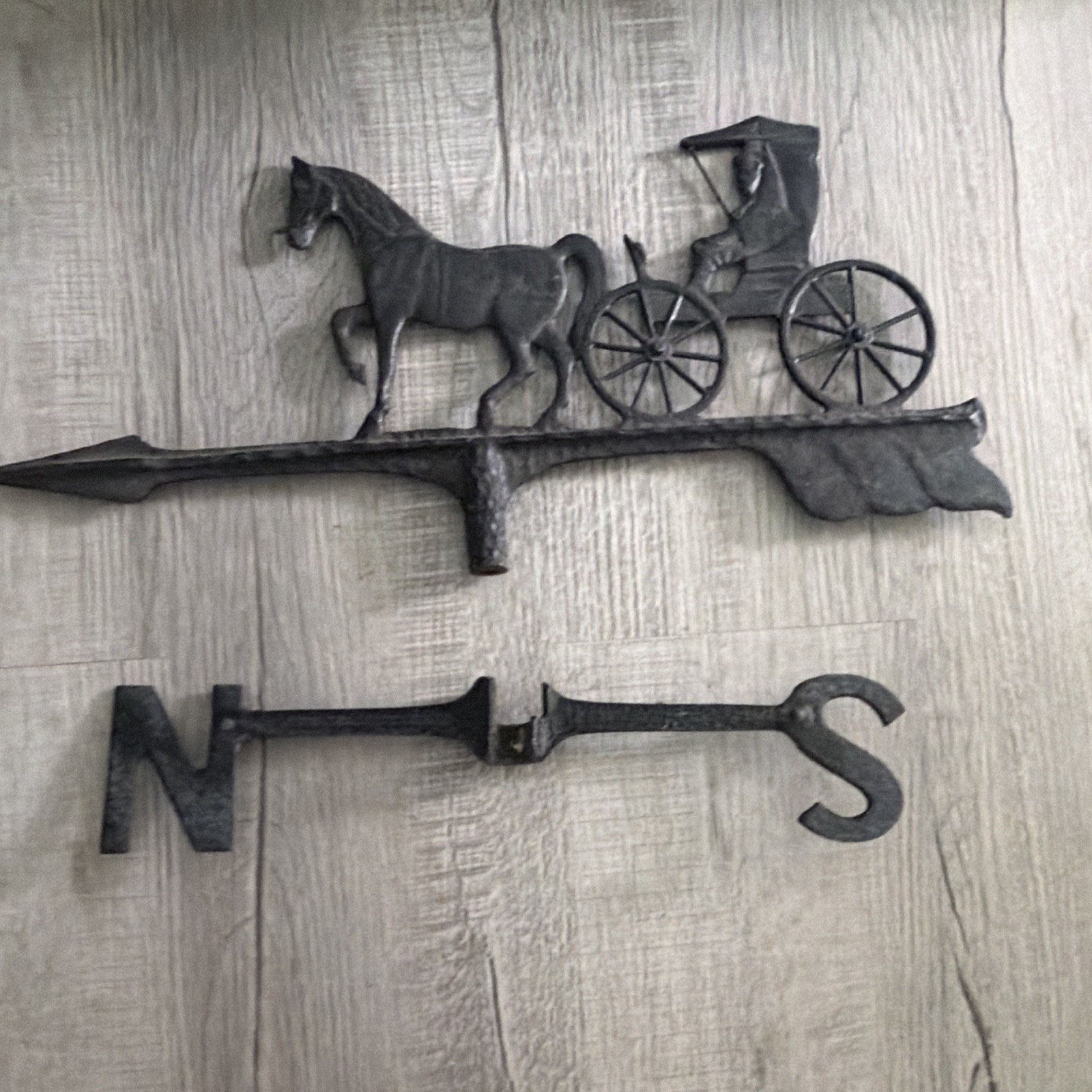 Black Metal Horse and Buggy Weathervane Arrow with N/S Directionals