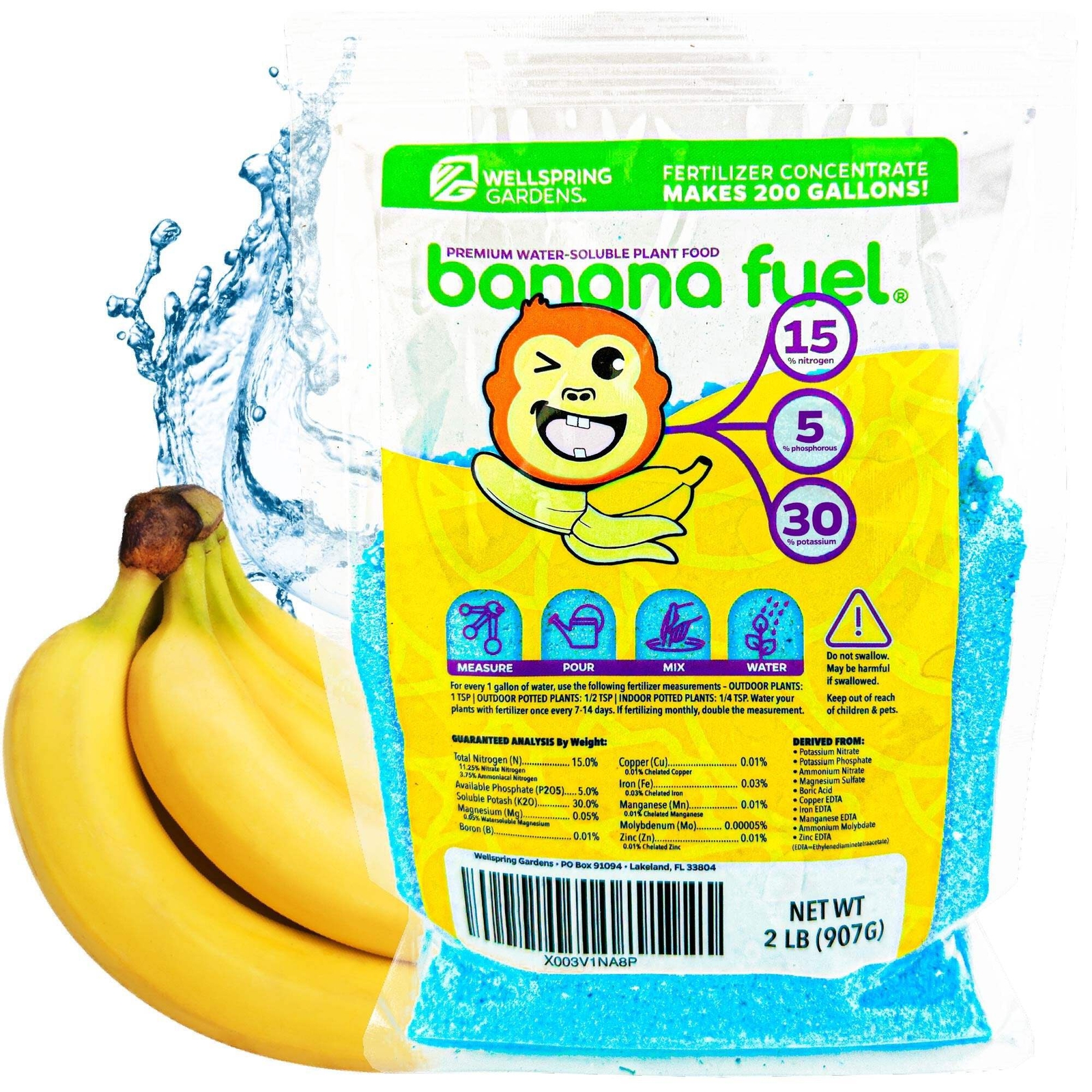 Banana Fuel Plant Fertilizer – Water-Soluble 15-5-30 Blend – (1 or 2 LB bag)