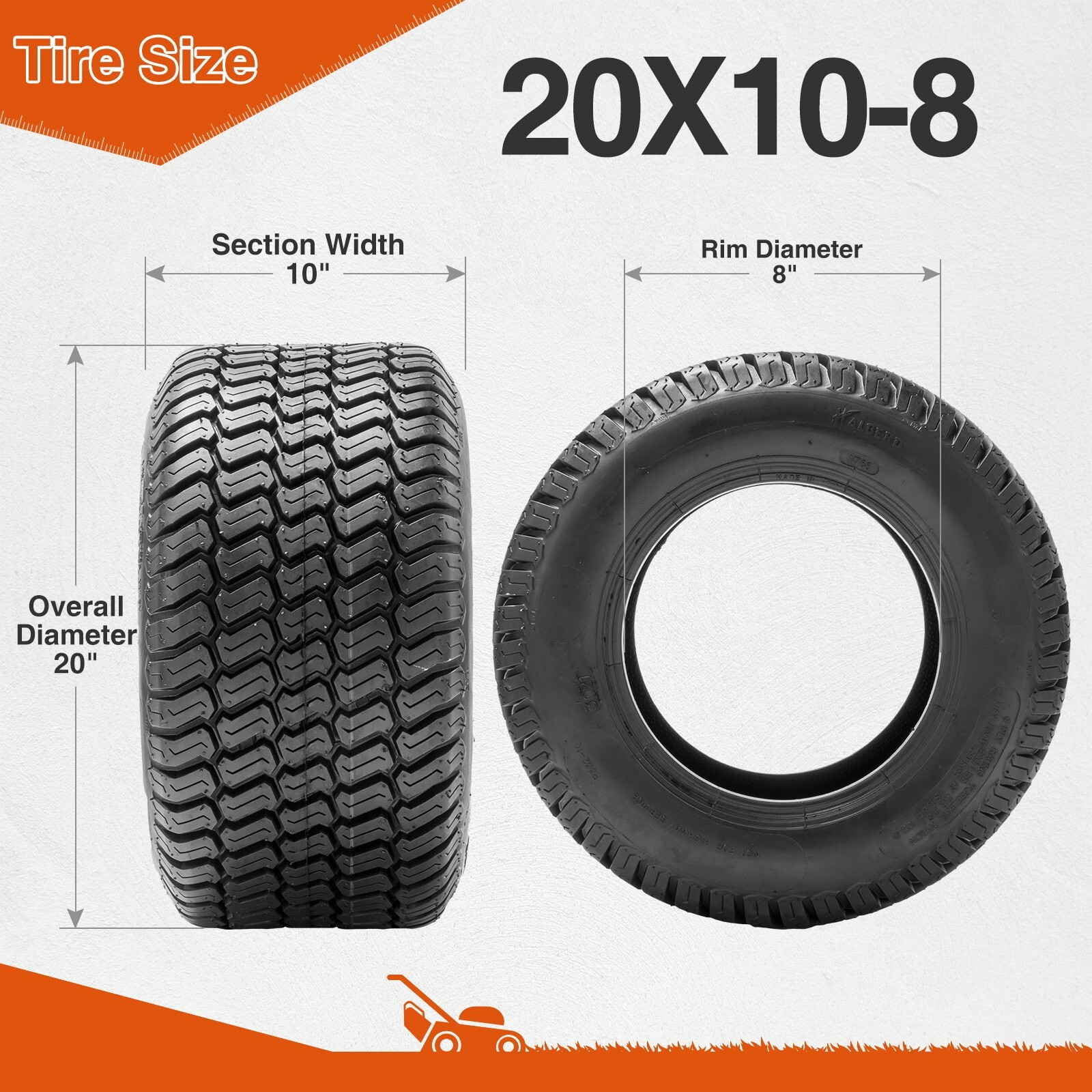 Set 2 20×10-8 Lawn Mower Tires 4Ply Heavy Duty 20x10x8 Garden Tractor Tubeless
