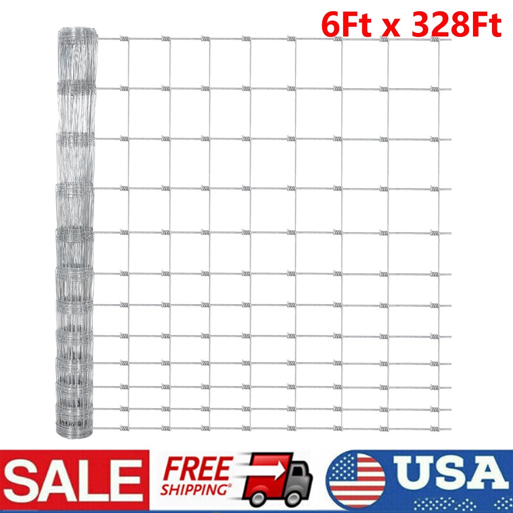 6 x 328Ft Farm Fence Heavy Duty Galvanized Wire Cattle Fence Animals Protection