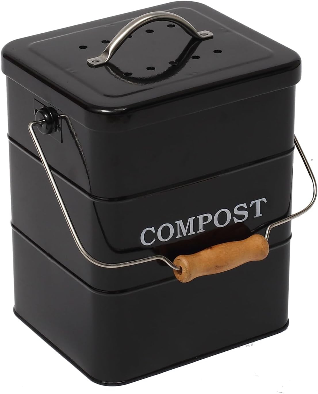 Compost Bin 1 Gallon Kitchen Countertop with Charcoal Filter Black