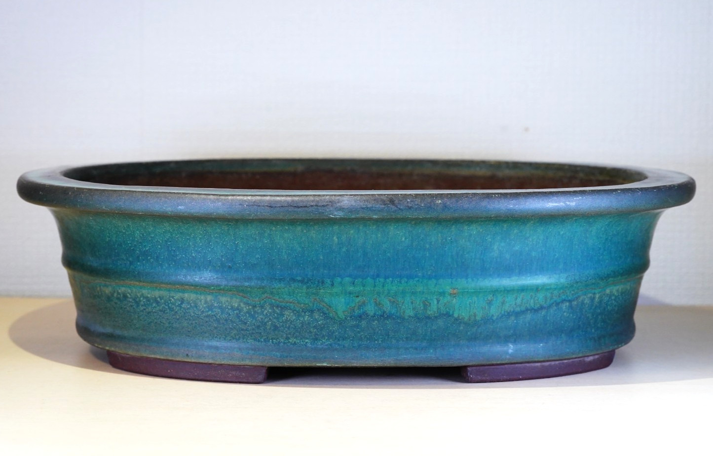 Japanese Bonsai Pot Tokoname YAMAAKI 12.4″(31.5cm) Green Glazed Oval X227