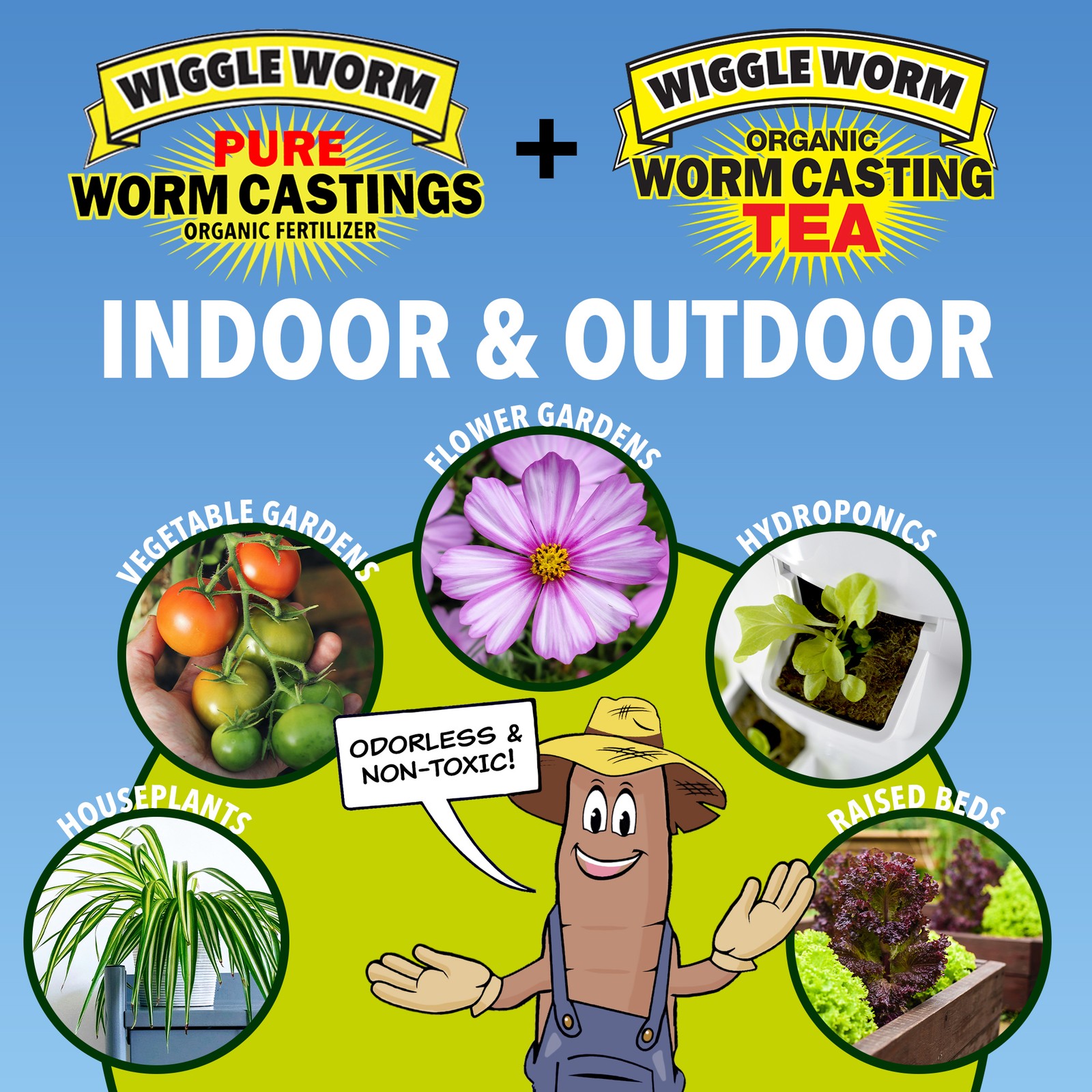WIGGLE WORM Soil Builder Organic Fertilizer (15 lb) and Castings Tea (8 Oz)