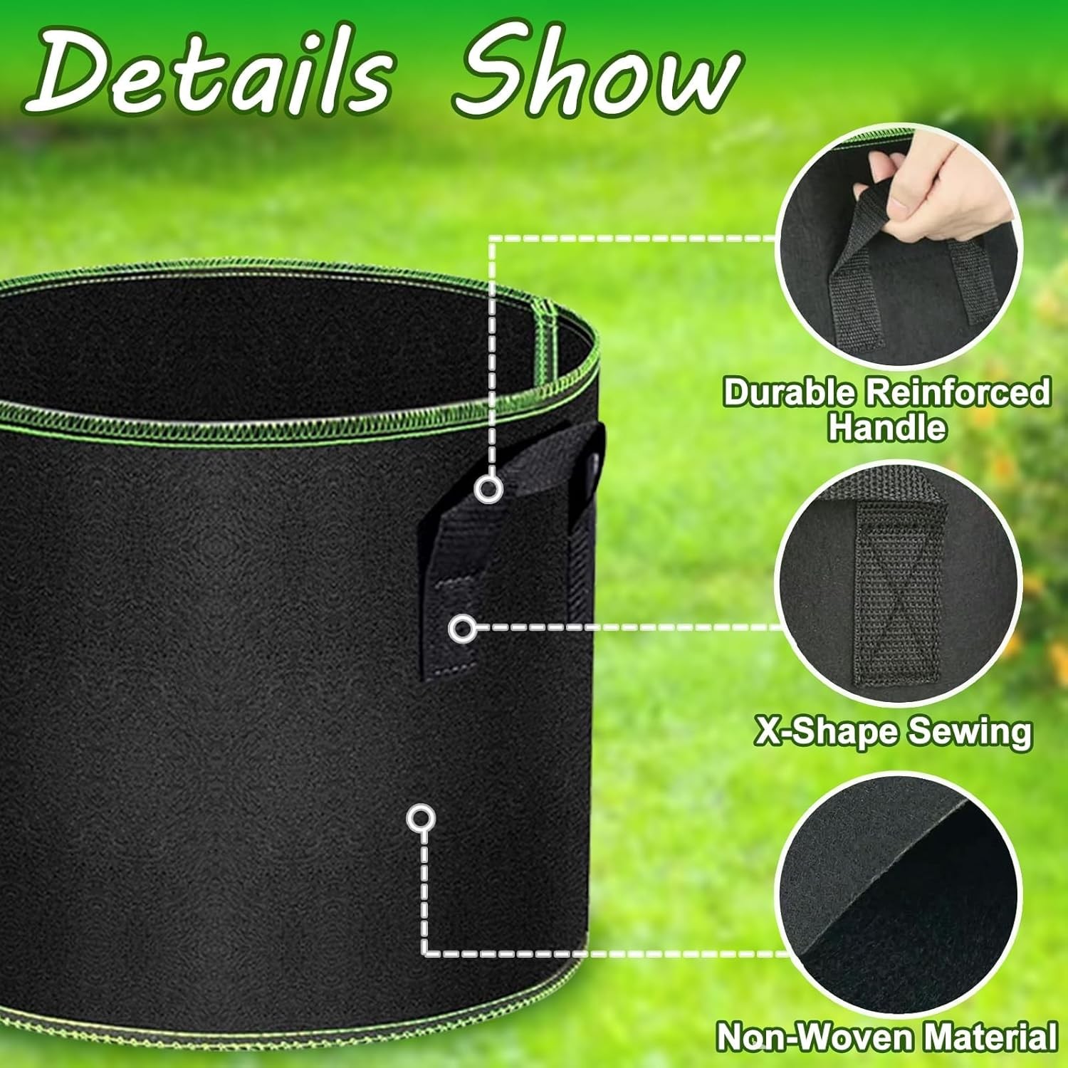 5 Gallon Grow Bags-3 Pack Thickened Nonwoven Fabric Aeration Planter Bags