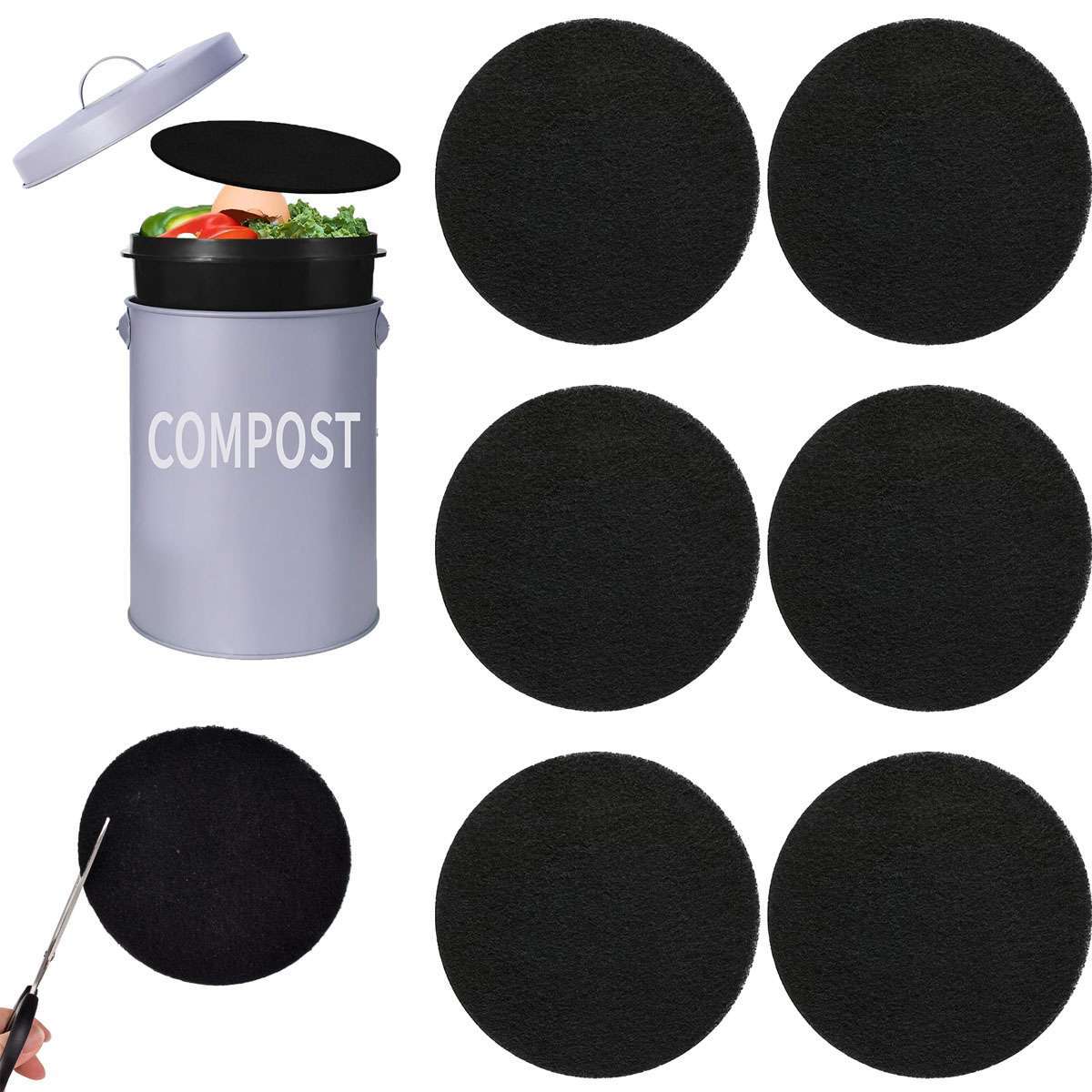 6/12Pack Compost Bin Charcoal Filters Round Compost Bucket 6.7 inches 10mm thick