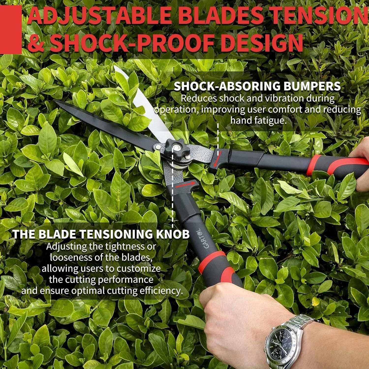 23-Inch Hedge Shears, Manual Garden Clippers with 9″ High Carbon Steel Wavy B…