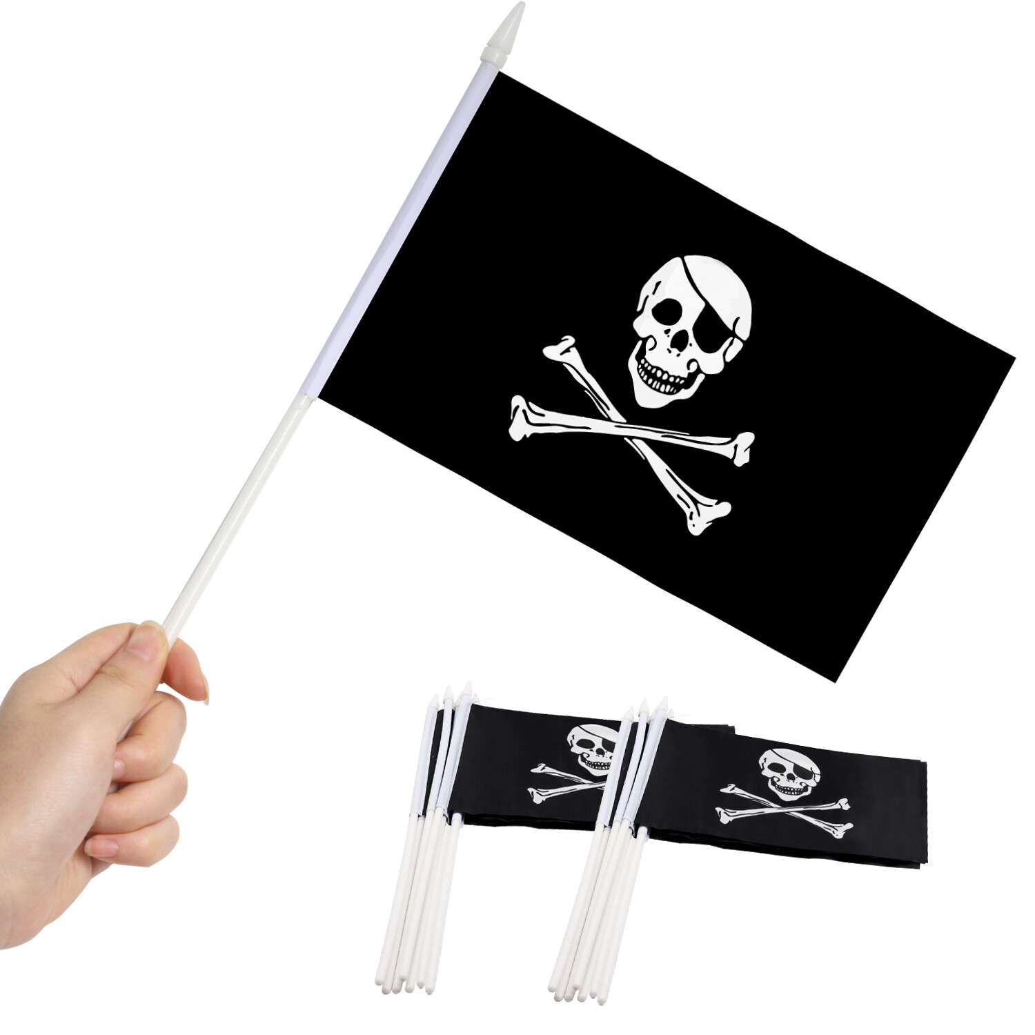 Anley Pirate Mini Flag 12 Pack Hand Held Small Miniature Jolly Roger Flags