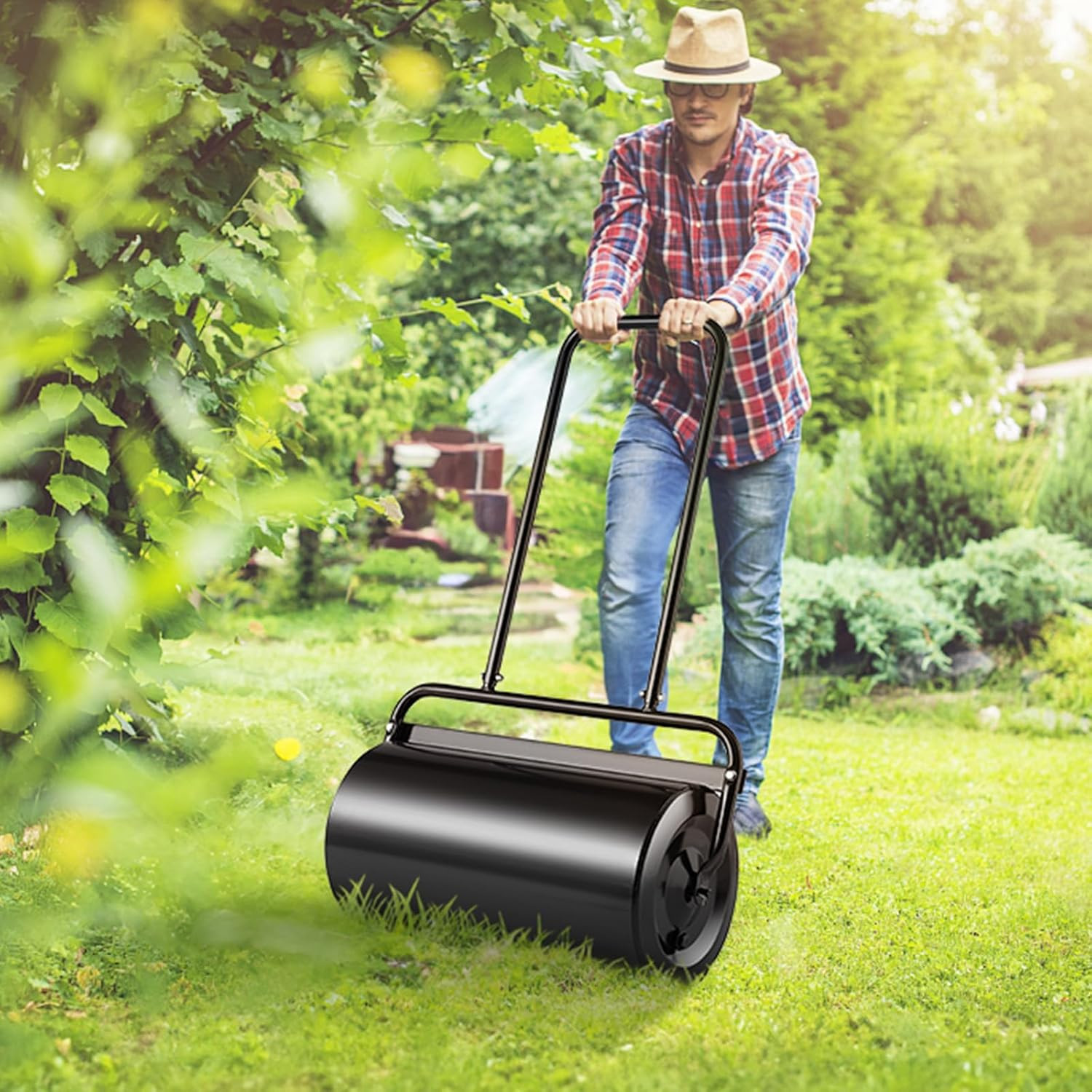 VEVOR Lawn Roller 13 Gallon Large Capacity Sand/Water Filled, Heavy Duty Steel M