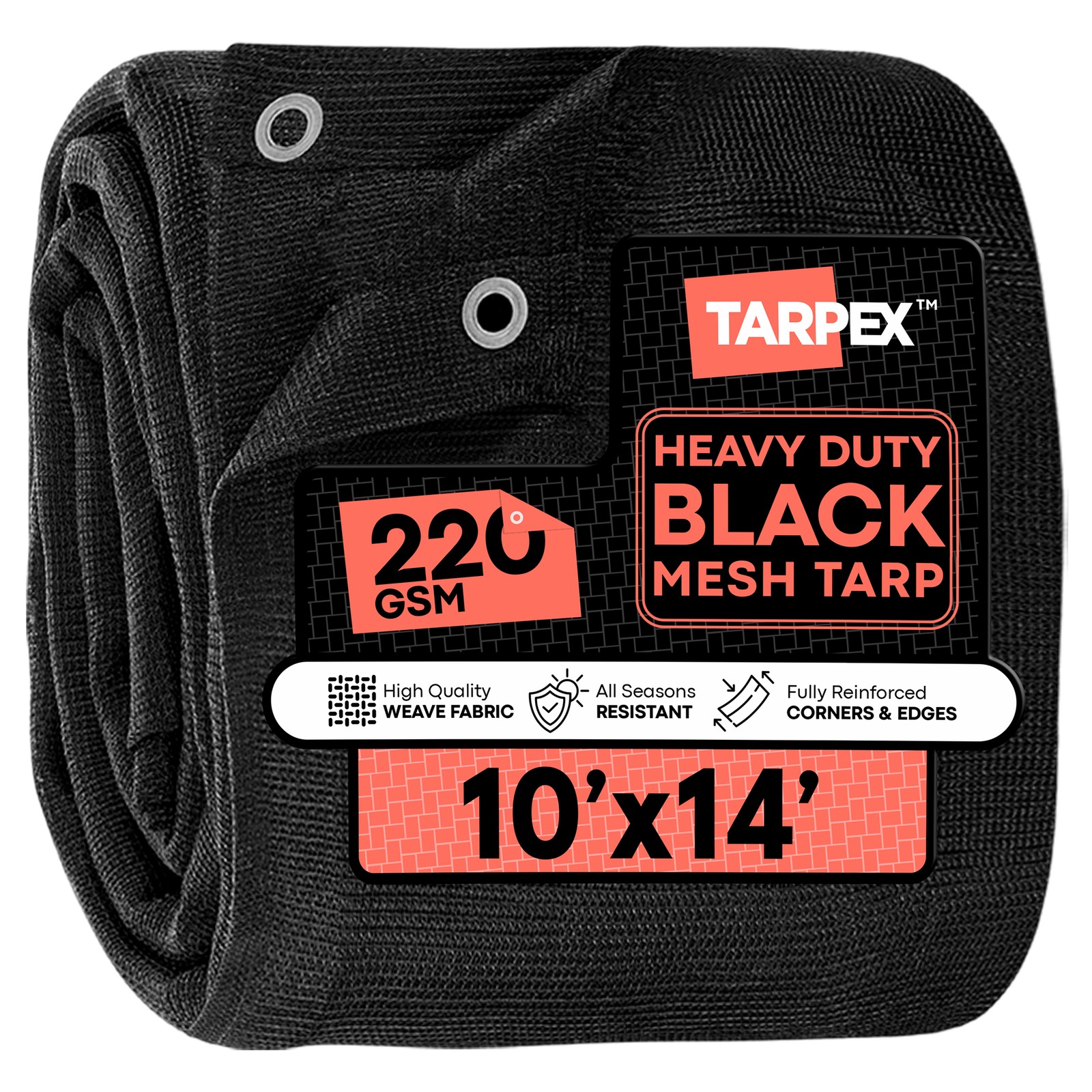 TARPEX – 10′ x 14′ Heavy Duty Mesh Tarp – Black