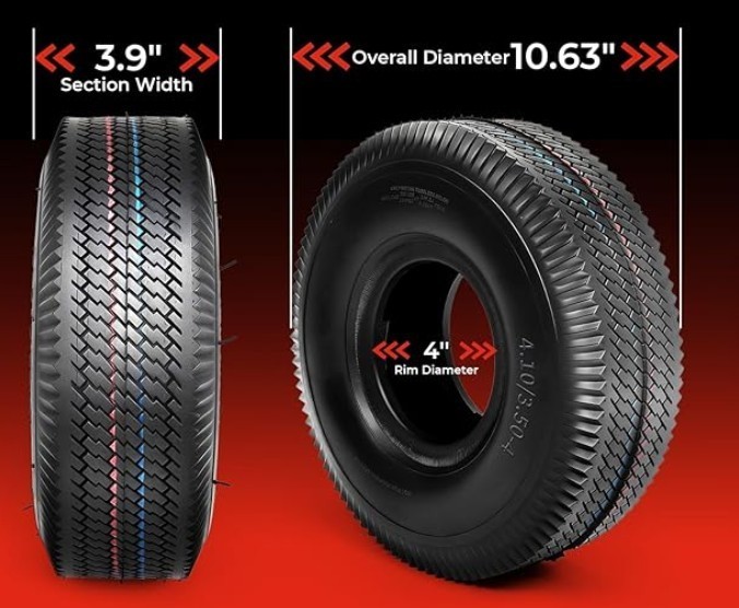 2 TIRES Sawtooth w/ inner tube 4.10/3.50-4 410-4 4.10-4 4.10×4 410×4 410/350-4