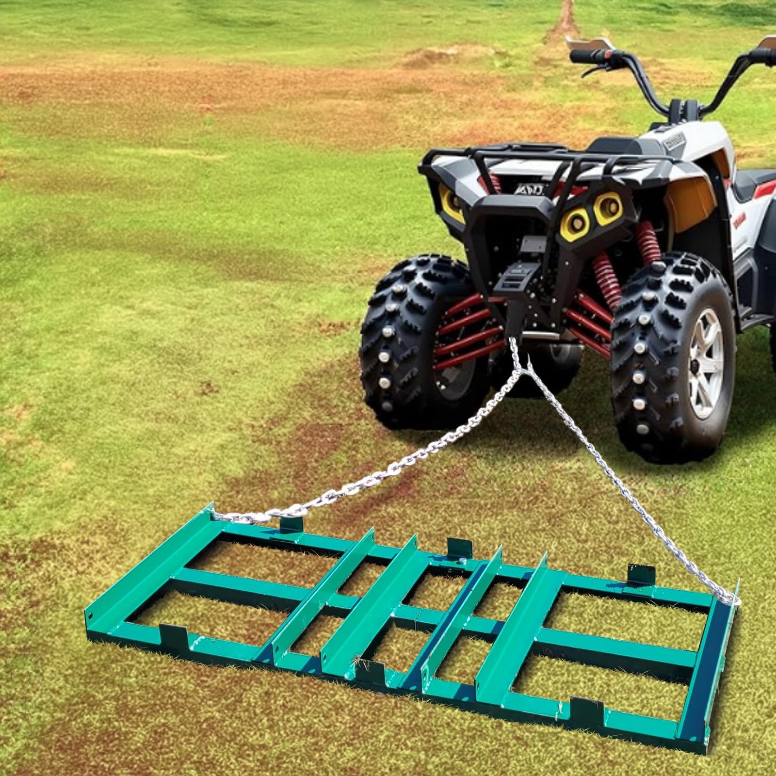 Rugged 48″ Square Drag Harrow for ATV & Tractor – Adjustable Lawn & Pasture Grad