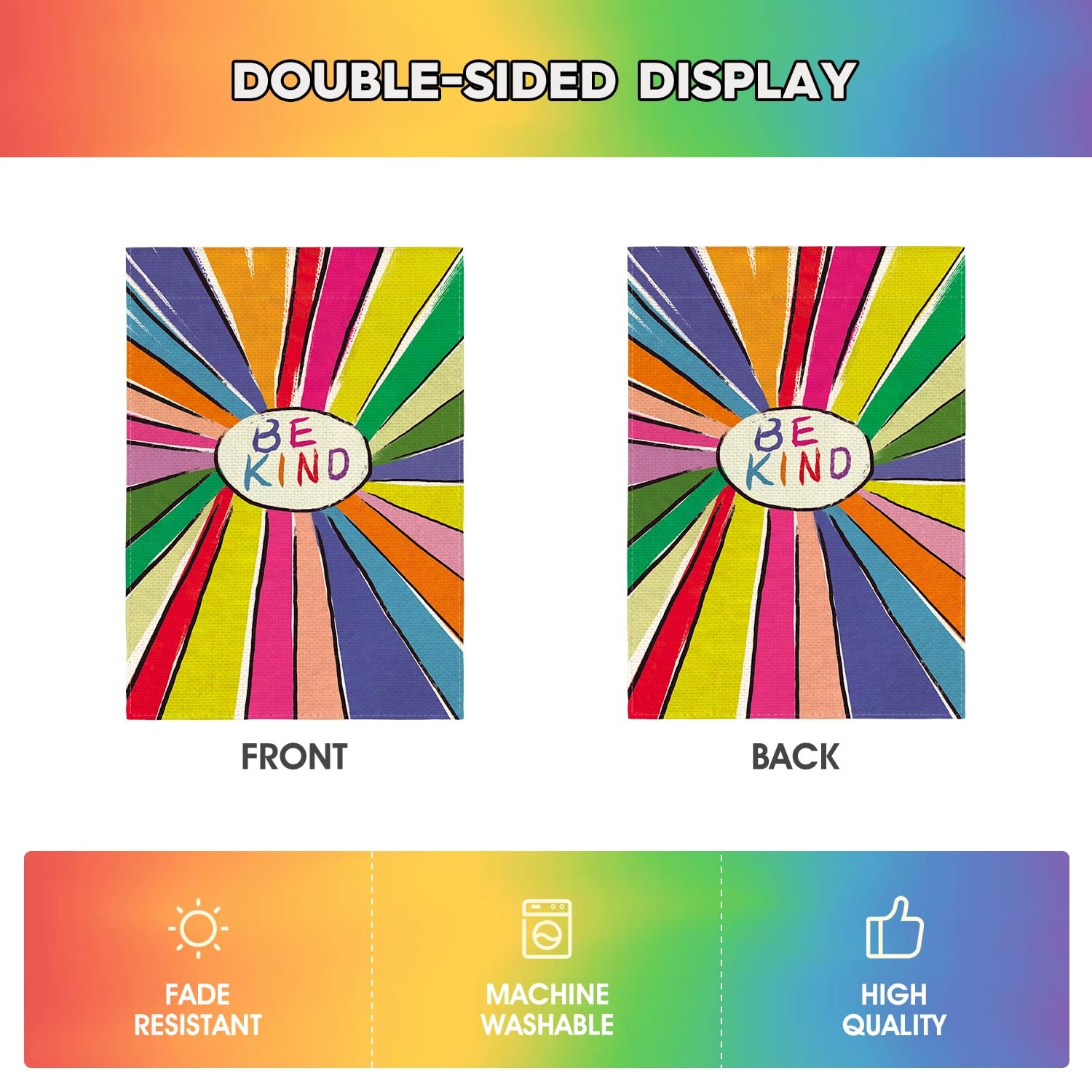 Be Kind Rainbow Sunshine Pride Garden Flag 12 x 18 Inch Yard Decor