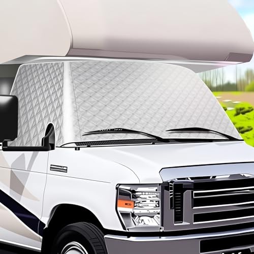 RV Windshield Cover for Class Silver & Black-Fit Ford E450 1997-2025 Motorhome