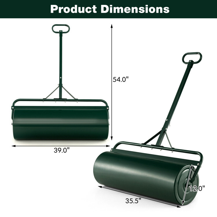 Metal Lawn Roller Sod Detachable Gripping Handle 17-Gallon Water Sand Push Pull