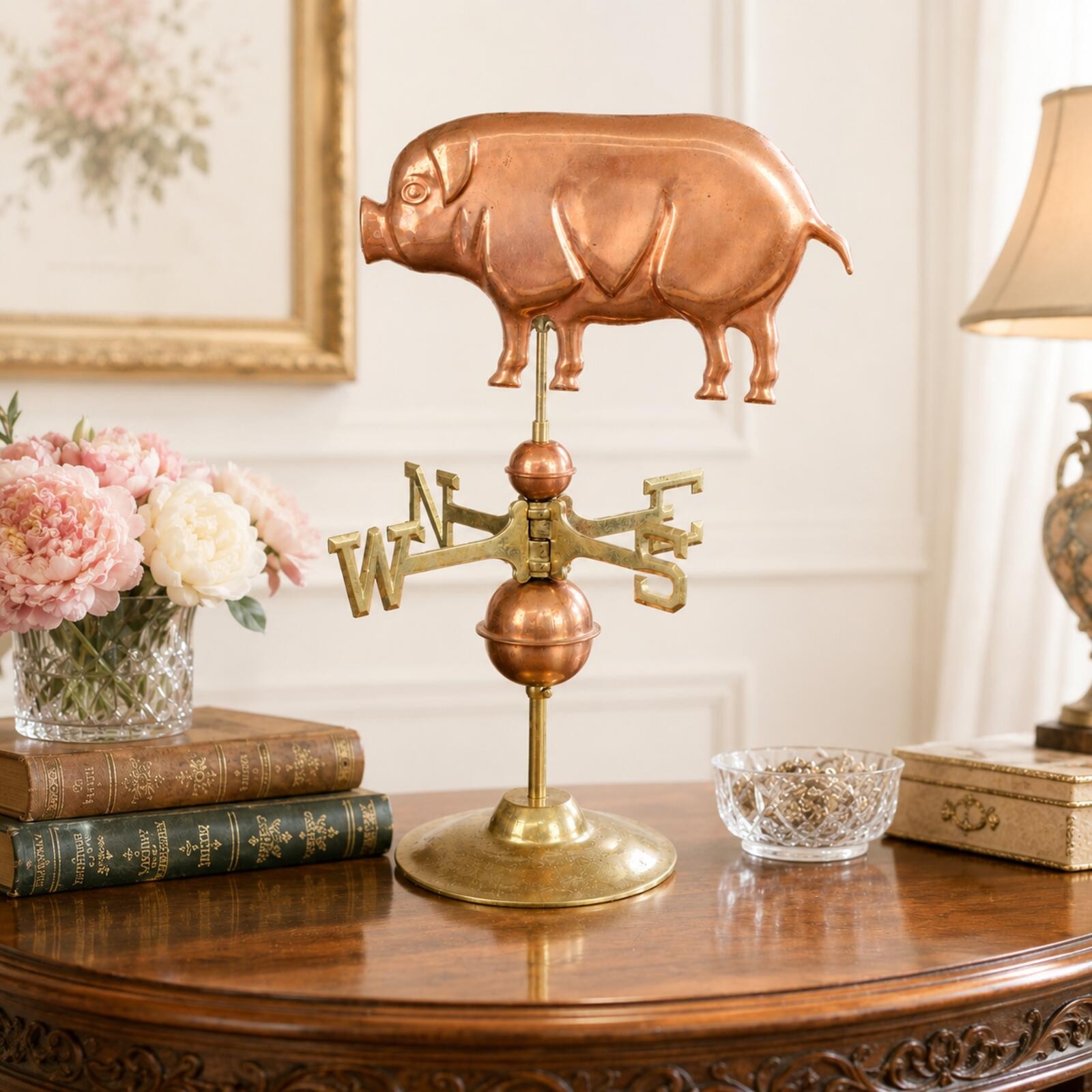 Brass and Copper Pig Weathervane w/ Stand Alone Base – Farmhouse Cottage Chic
