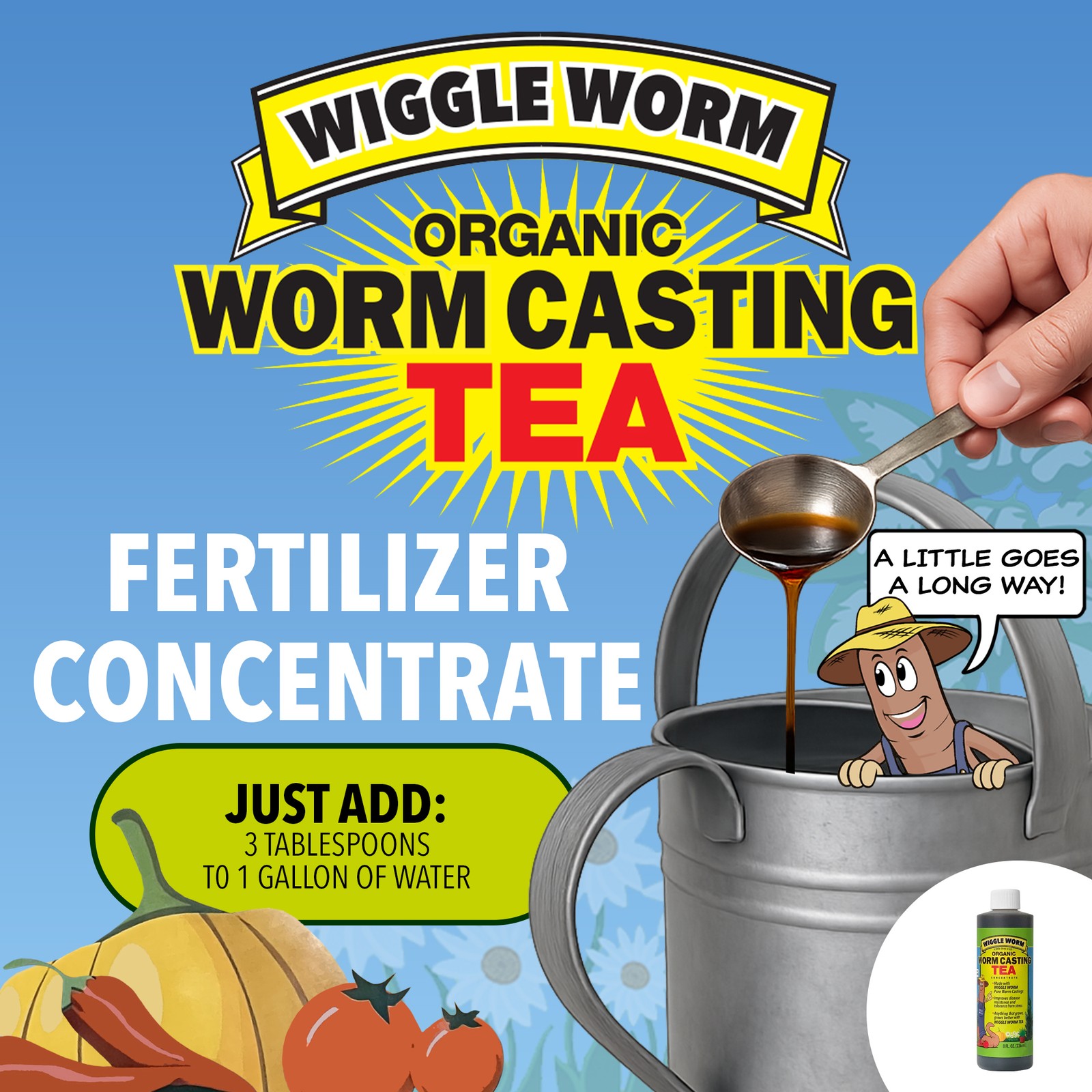 WIGGLE WORM Soil Builder Organic Fertilizer (15 lb) and Castings Tea (8 Oz)