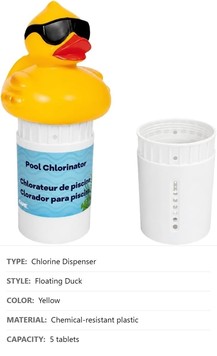 Derby Duck Chlorine Tablet Dispenser, Holds 5 3″ Tablets, Adjustable Rate