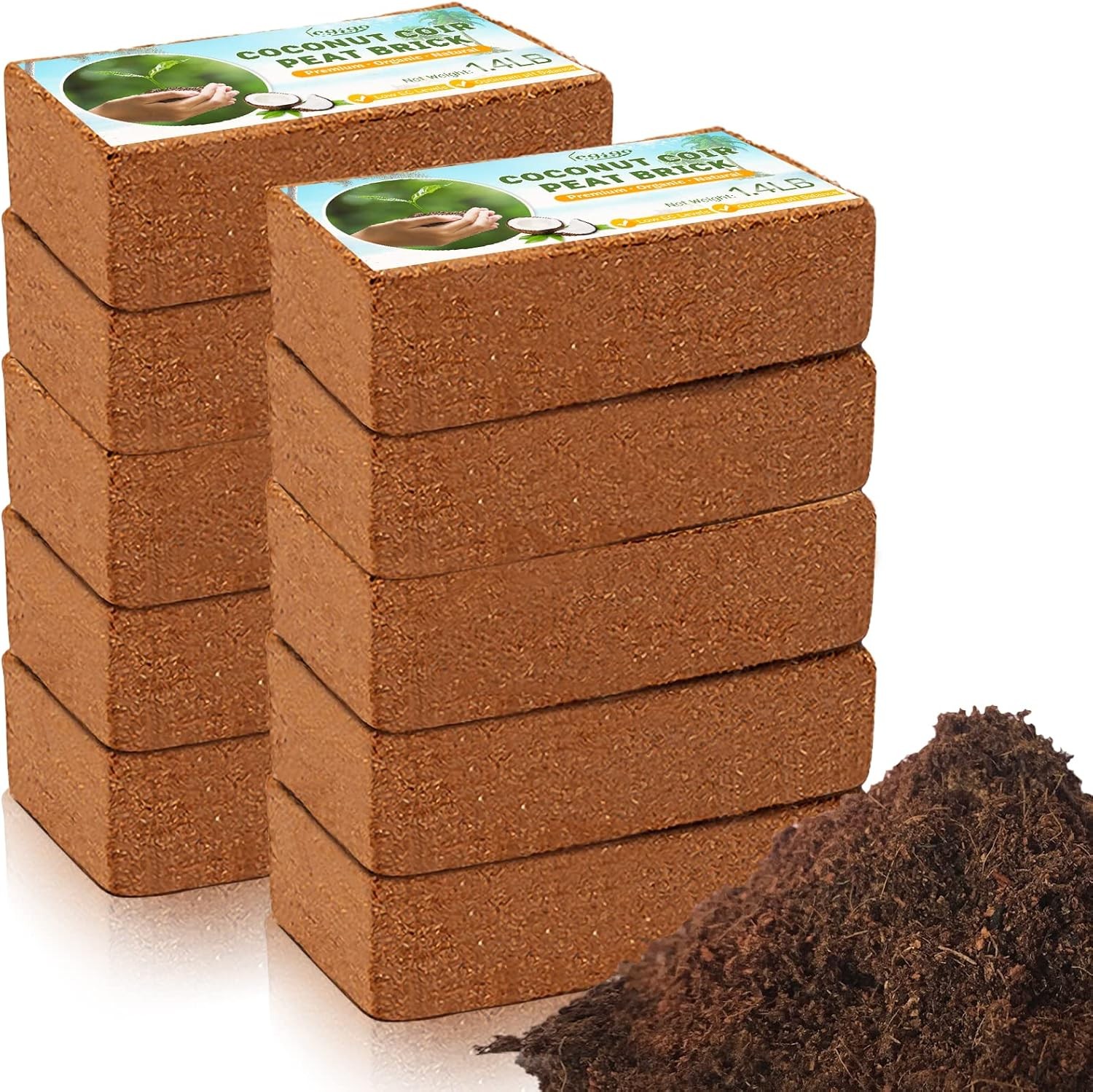 Pack of 10 Organic Coco Coir Bricks- 100% Natural Compressed Coco Peat Brick Coc