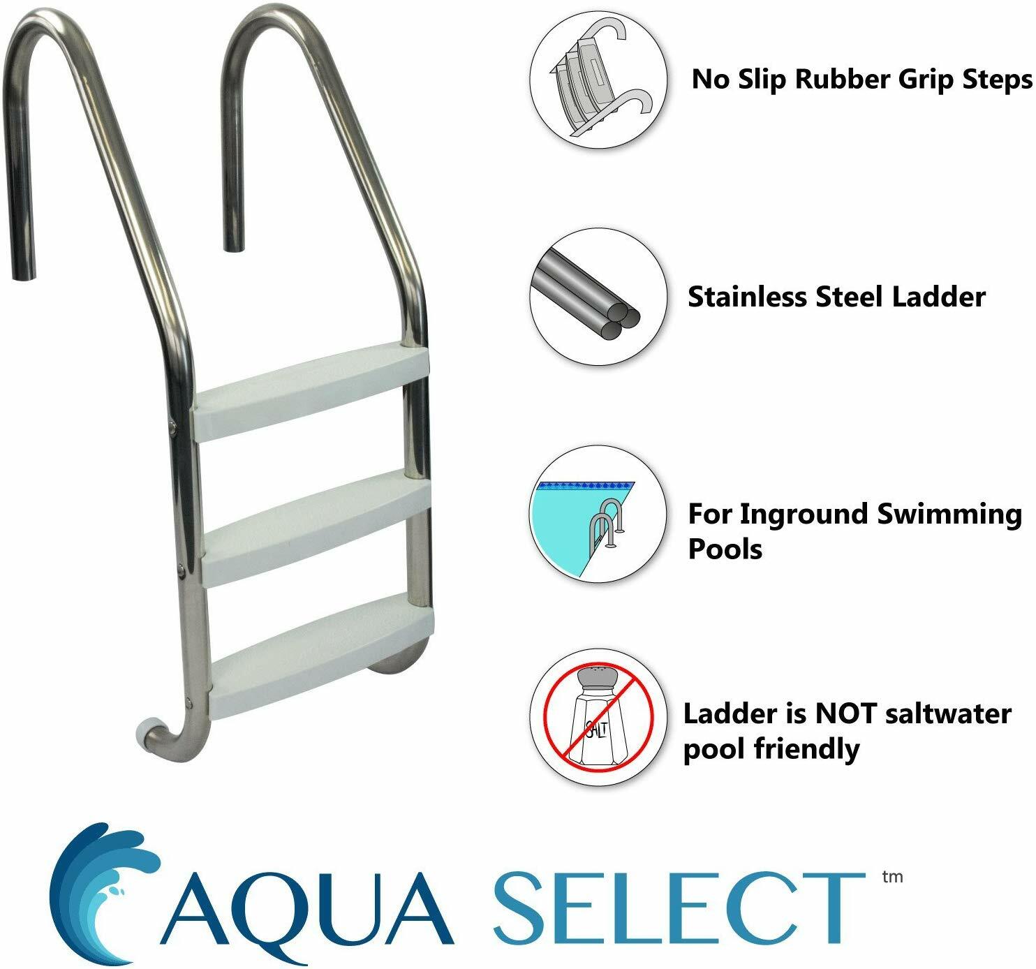 Aqua Select 3-Step Stainless Steel Swimming Pool Ladder For In-Ground Pools