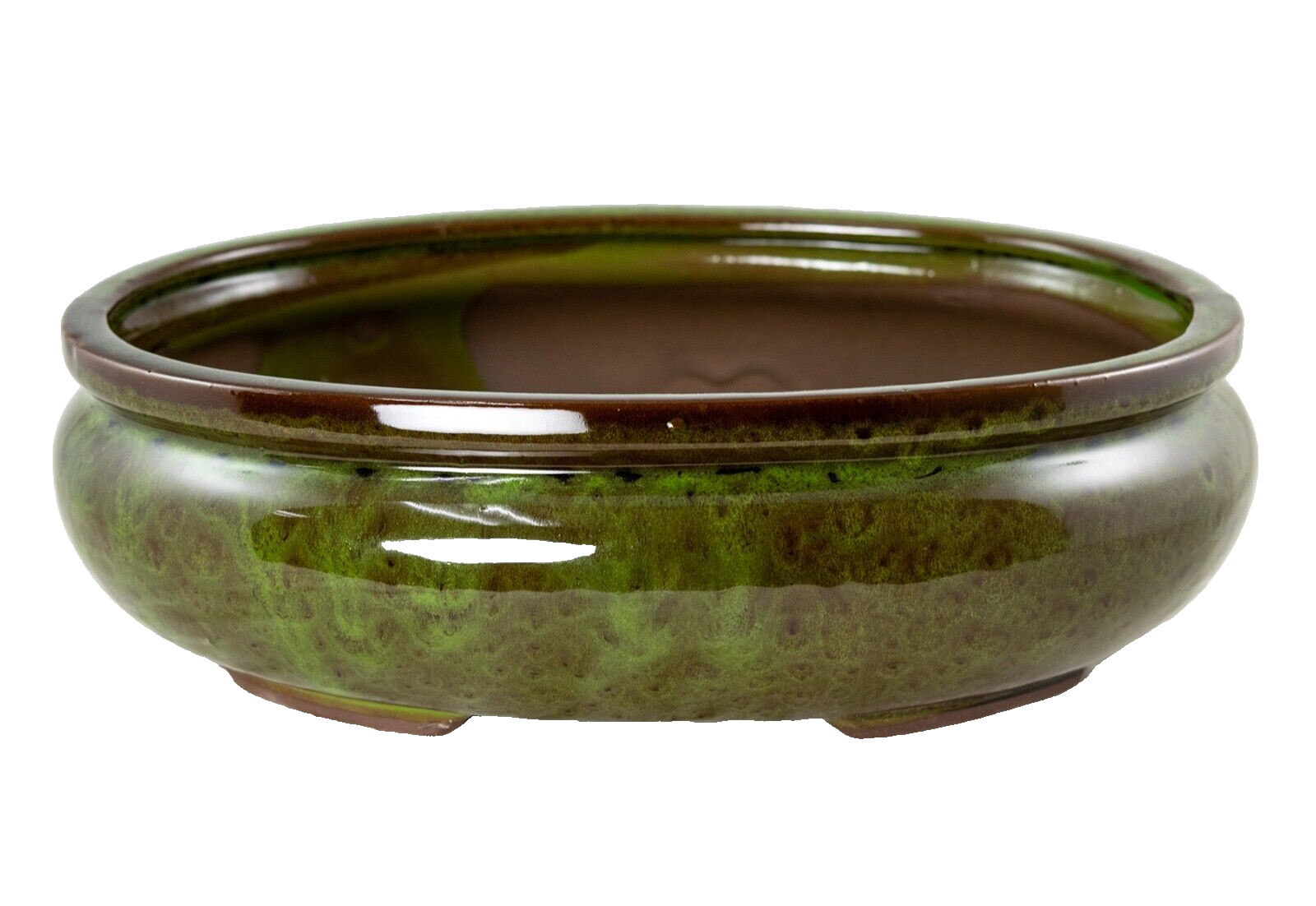 Oval Glazed Bonsai / Cactus & Succulent Pot + Mesh 12″x 8.5″x 3.75″ – Moss Green