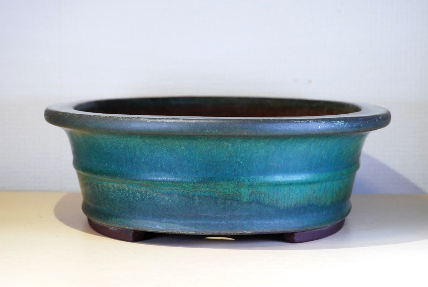 Japanese Bonsai Pot Tokoname YAMAAKI 12.4″(31.5cm) Green Glazed Oval X227
