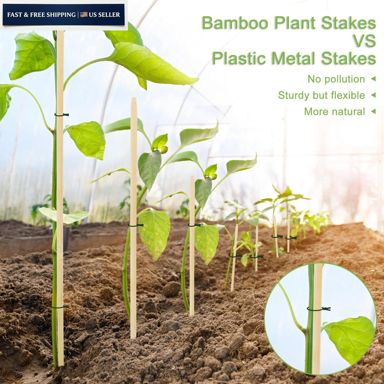 46 PCS Bamboo Plant Stakes 18 Inch, Wood Support for 18 Inch