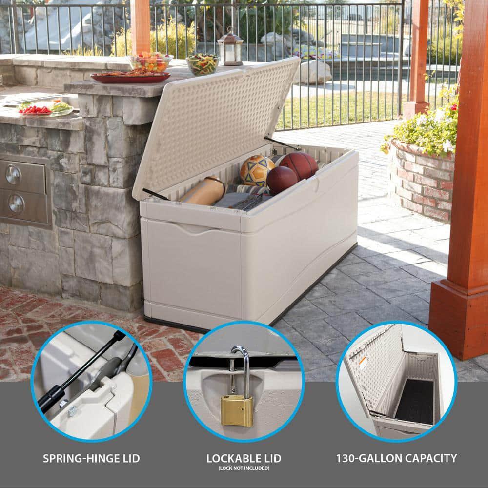 Lifetime Outdoor Deck Box 130-Gal Heavy-Duty Polyethylene Storage Desert Sand
