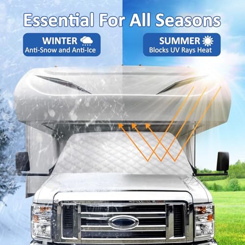RV Windshield Cover for Class Silver & Black-Fit Ford E450 1997-2025 Motorhome