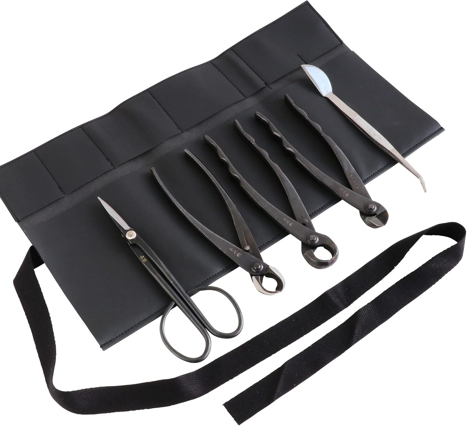 Made in Japan 5PCS Bonsai Tool Kit with Roll Bag: Yasugi Steel Twig Bonsai Sciss