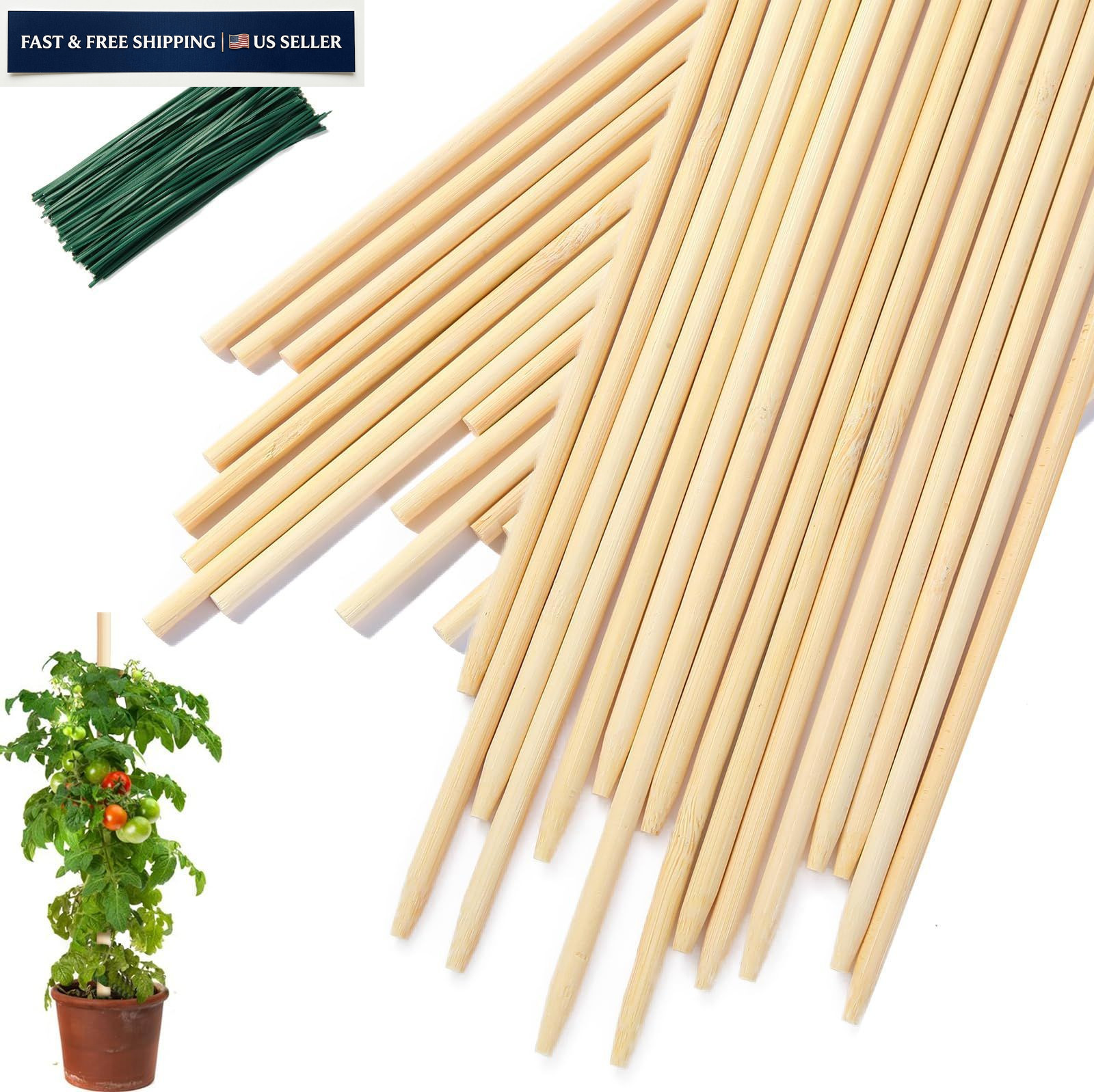 46 PCS Bamboo Plant Stakes 18 Inch, Wood Support for 18 Inch