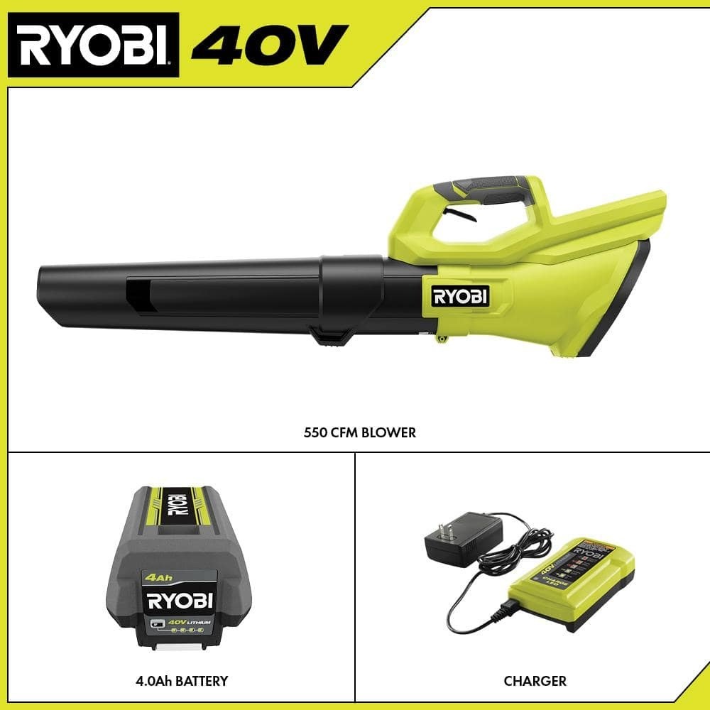 40V 120 MPH 550 CFM Cordless Battery Blower With 4.0 Ah Battery and Charger