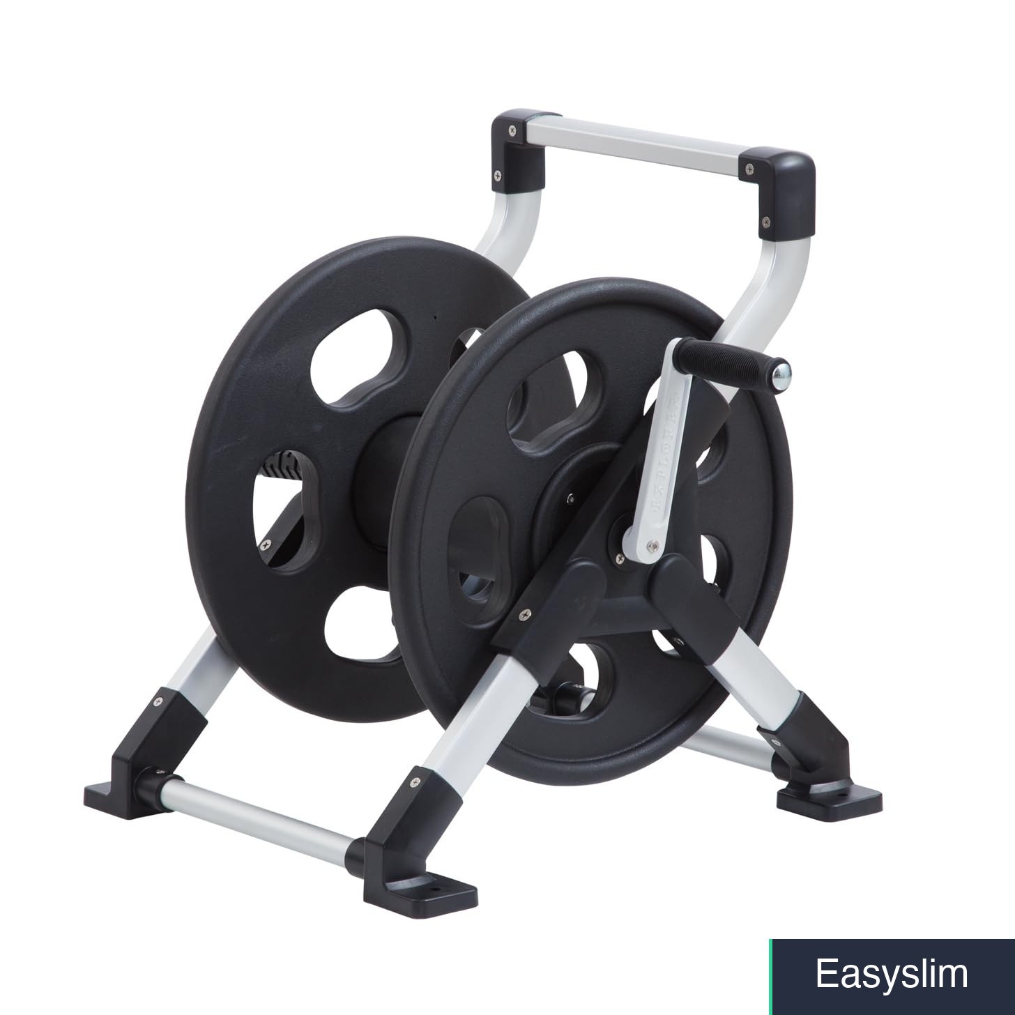 Hose Reel, 150 ft Capacity, Aluminum Frame, Wall Floor Mount, Silver/Black